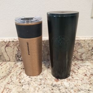 Starbucks Coffee Tumblers, 16oz Cracked Gold, 24oz Dark Green Metal Set Of 2